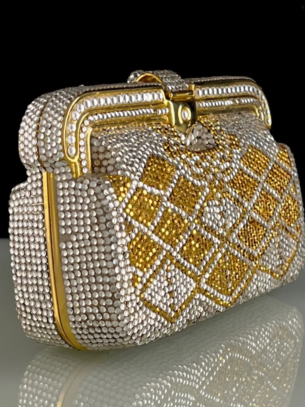 Vintage Crystal Evening Rhinestone Purse Clutch Removable Chain Strap